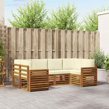 Set sofa 6 kom, prirodna i krem, čvrsto drvo akacije