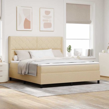Krevet s uzglavljem s madracem i LED svjetlom 180x200 cm, tekstil, krem