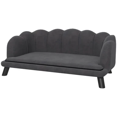 Sofa za pse s naslonom i drvenim nogama, za srednje i velike pse do 25 kg, 98,5 x 60,5 x 35,5 cm, tamno siva