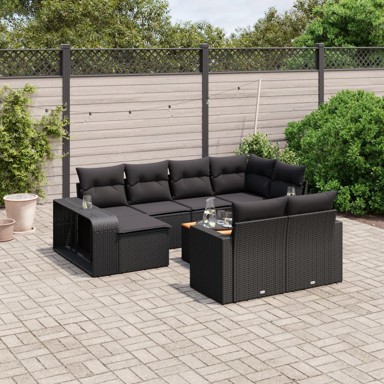 11-dijelni set vrtnih sofa od poliratana s jastucima, crni
