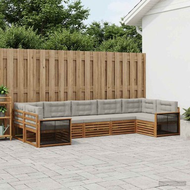Set vanjskih sofa s jastukom, 7 kom, prirodna i svijetlo siva