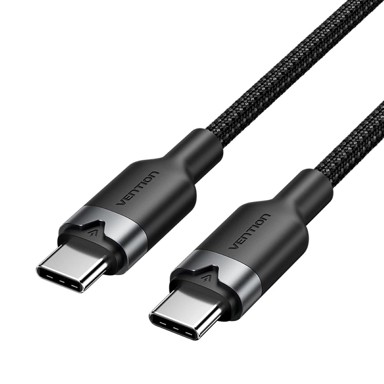 VENTION Kabel USB-C na USB-C, pleteni, brzina 480 Mbps, struja 3 A, snaga 60 W, duljina 2 m, crna