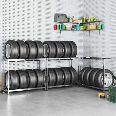 Stalak za gume, 2 razine, 3 kom, 110 x 40 x 110 cm, srebrni
