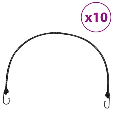 Uže za bungee s kukama, crna s reflektirajućom prugom, 100 cm, 10 komad