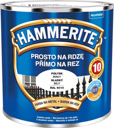 HAMMERITE Boja za metal Straight to Rust 0,25 L, sjajno bijela