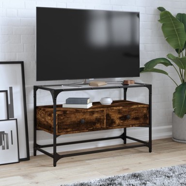 TV ormarić sa staklenom površinom boja hrasta 80x35x51cm drveni