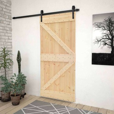 Klizna vrata, 100 x 210 cm, masivna borovina, prirodna i crna