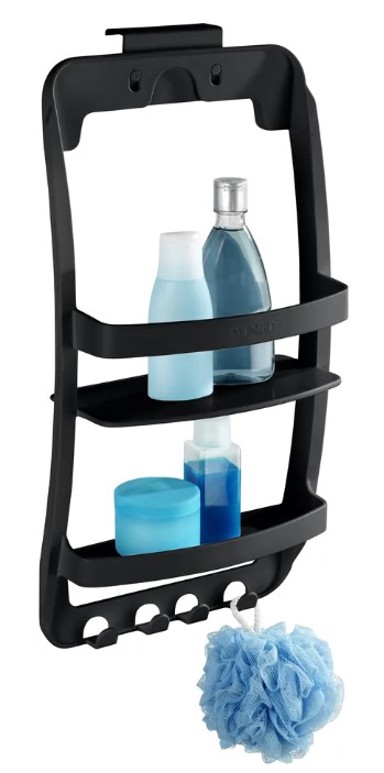 WENKO Kupaonska polica Universal, plastična, viseća, crna, bez bušenja