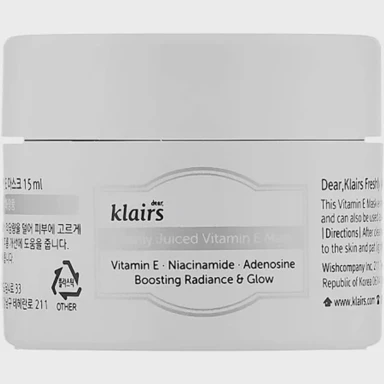 KLAIRS Hidratantna maska za lice Freshly Juiced Vitamin E Mask MINI 15 ml