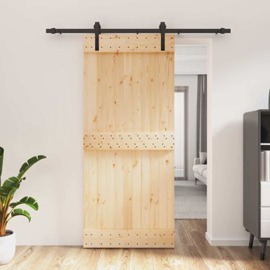 Klizna vrata 90 x 210 cm čvrsta borovina, prirodna i crna