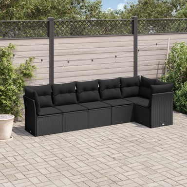 6-dijelni set vrtnih sofa s jastucima crni od poliratana