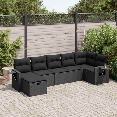 7-dijelni set vrtnih sofa od poliratana s jastucima crni