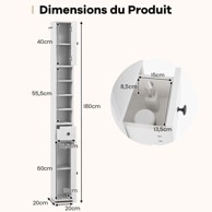 COSTWAY Samostojeći kupaonski ormarić, 180 cm, bijeli