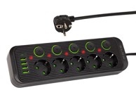 BLOW Produžni kabel PS-550S, 5 utičnica, 4 x USB, 1 x USB-C, 5 m, crni