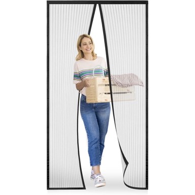 NIKCORP Magnetna komarnica za vrata, 85 x 200 cm, poliesterska mreža 1 mm, automatsko zatvaranje, crna