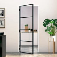 Sobna vrata crna 83 x 201,5 cm kaljeno staklo i aluminij tanka