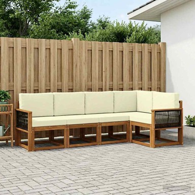 Set vanjskih sofa, 5 pcs, poliester, prirodna i krem