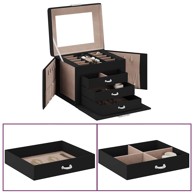 Kutija za nakit 4-slojna s ogledalom na zaključavanje crna