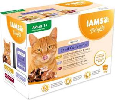 IAMS Hrana za mačke Delights Cat Adult multipack 1020 g (12×85 g), tri okusa