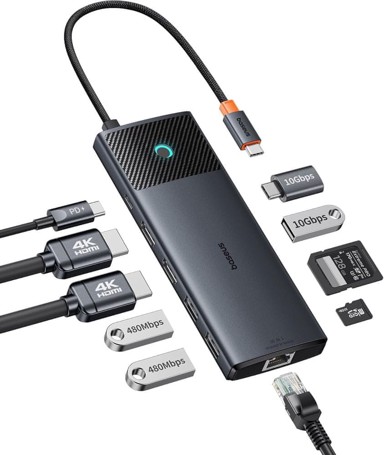 BASEUS Docking stanica 10-u-1 USB-C, 10 Gbps, 4K@120Hz, 2x HDMI, 2x USB-C