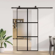 Klizna vrata s priborom crna 102,5 x 205 cm kaljeno staklo mat i prozirno