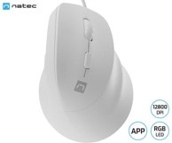 NATEC Miš Crake 2 PRO, vertikalni žičani, 12800 DPI, za dešnjake, bijeli