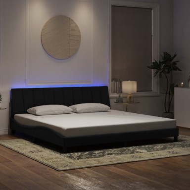 Okvir kreveta s LED svjetlima crni 200 x 200 cm baršunasti