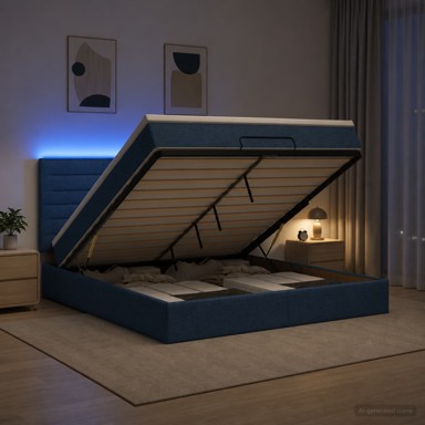 Krevet od pjene s madracem i LED-om 160 x 200 cm, tkanina, plavi