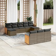 10-dijelni set vrtnih sofa od poliratana s jastucima sivi