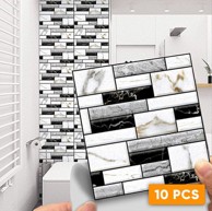 COOL MANGO 3D zidne naljepnice s mramornim izgledom, vodootporne, PVC, 10 komada, crno-bijele