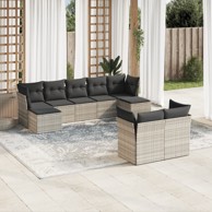 9-dijelni set vrtnih sofa od poliratana s jastucima svjetlosivi