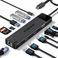 Priključna stanica USB-C čvorište, 3 zaslona, dual 4K HDMI, VGA, Ethernet, USB, PD, SD/TF, AUX