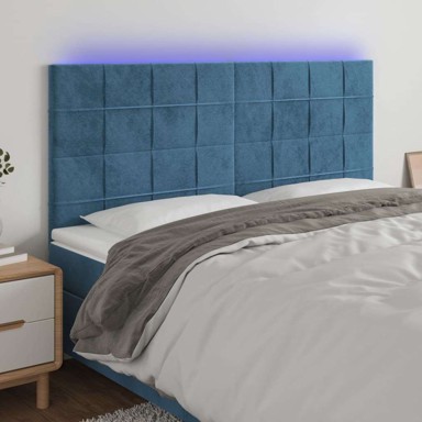 LED uzglavlje, 200 x 5 x 118/128 cm, tkanina, tamno plava