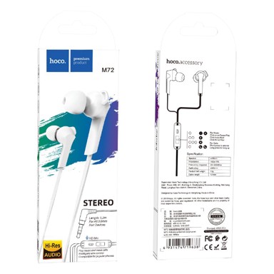 HOCO Slušalice M72, žičane, 3.5 mm, bijele
