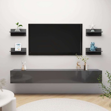 Zidne police 4 kom 40x11. 5x18 cm konstruirano drvo, sjajno siva