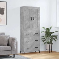 Visoka komoda siva betona 69 5x34x180 cm od konstruiranog drva s ladicama
