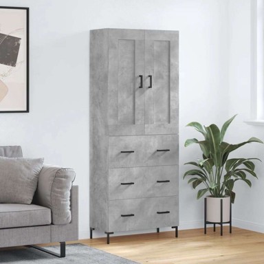 Visoka komoda siva betona 69 5x34x180 cm od konstruiranog drva s ladicama