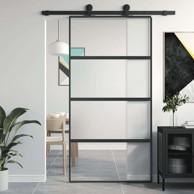 Klizna vrata, 102,5 x 205 cm, kaljeno staklo i aluminij, napola matirana, crna