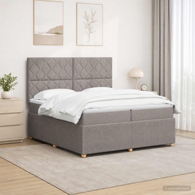 LED okvir za krevet s madracem 200 x 200 cm, tkanina, sivosmeđi