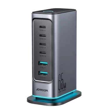 JOYROOM Punjač JR-TCM02, 65W, 4x USB-C, 2x USB-A, sivi