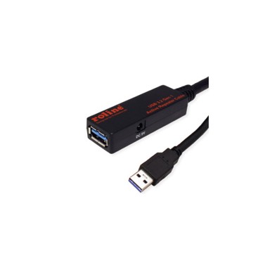 ROLINE Aktivni produžni kabel, USB 3.2 Gen 1, sa ponavljačem, 20 m, crni