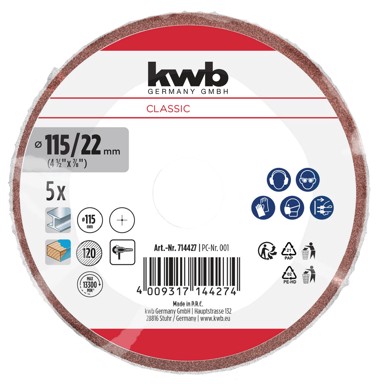 KWB Brusni papir za kutnu brusilicu 115 mm, G120, 5/1