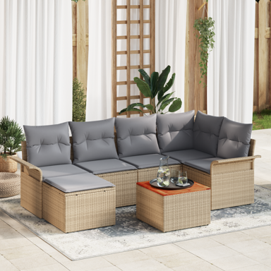 7-dijelni vrtni sofa set s jastučićima, poliratan akacija, bež