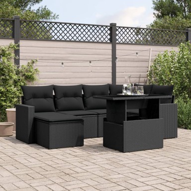 7-dijelni set vrtnih sofa od poliratana s jastucima crni