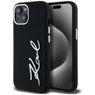 Karl Lagerfeld Silicone Metal Script Logo maskica za iPhone 15, crna