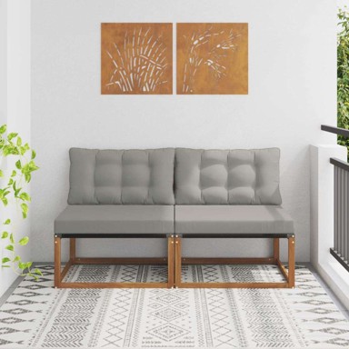 Srednja vrtna sofa, čvrsto drvo akacije, prirodna, svijetlosivi jastuci, 2 kom