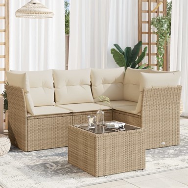 5-dijelni vrtni set sofa s jastucima bež od poliratana