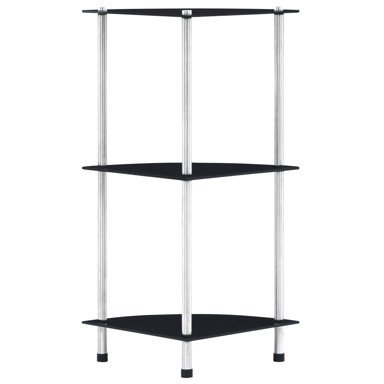 Police s 3 razine crne 30 x 30 x 67 cm od kaljenog stakla