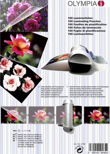 OLYMPIA Folije za plastificiranje, A4/A5/A6, 80 mic