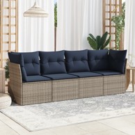 4-dijelni set vrtnih sofa, od poliratana, s jastucima, sivi